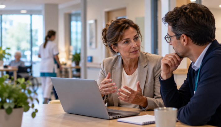 Bestuurder en IT-manager in gesprek over NIS2 in de zorg